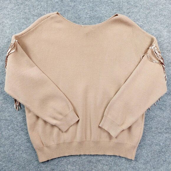 143 Story Sweater Womens 3X Beige Fringe Sequin Dolman Sleeve Pullover Top Plus - Picture 9 of 11